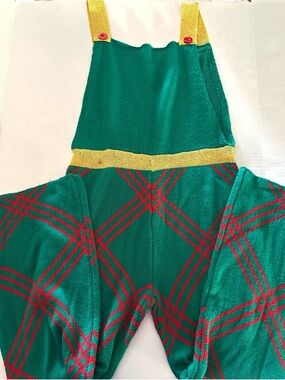 Eyeshadow Green Knit Plaid Jumpsuit with Metallic Yellow Straps